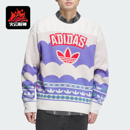 Adidas/阿迪达斯正品三叶草男女款宽松圆领套头毛衣JL8366