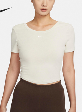 Nike/耐克正品运动透气新款女士针织圆领修身短袖T恤FN3665-104