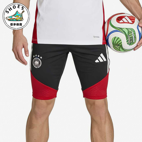 Adidas/阿迪达斯正品纯色松紧中腰直筒裤男经典黑红色短裤KB4481