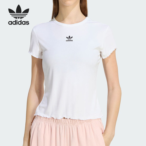 Adidas/阿迪达斯正品三叶草女士时尚经典修身短款日常T恤KE1107