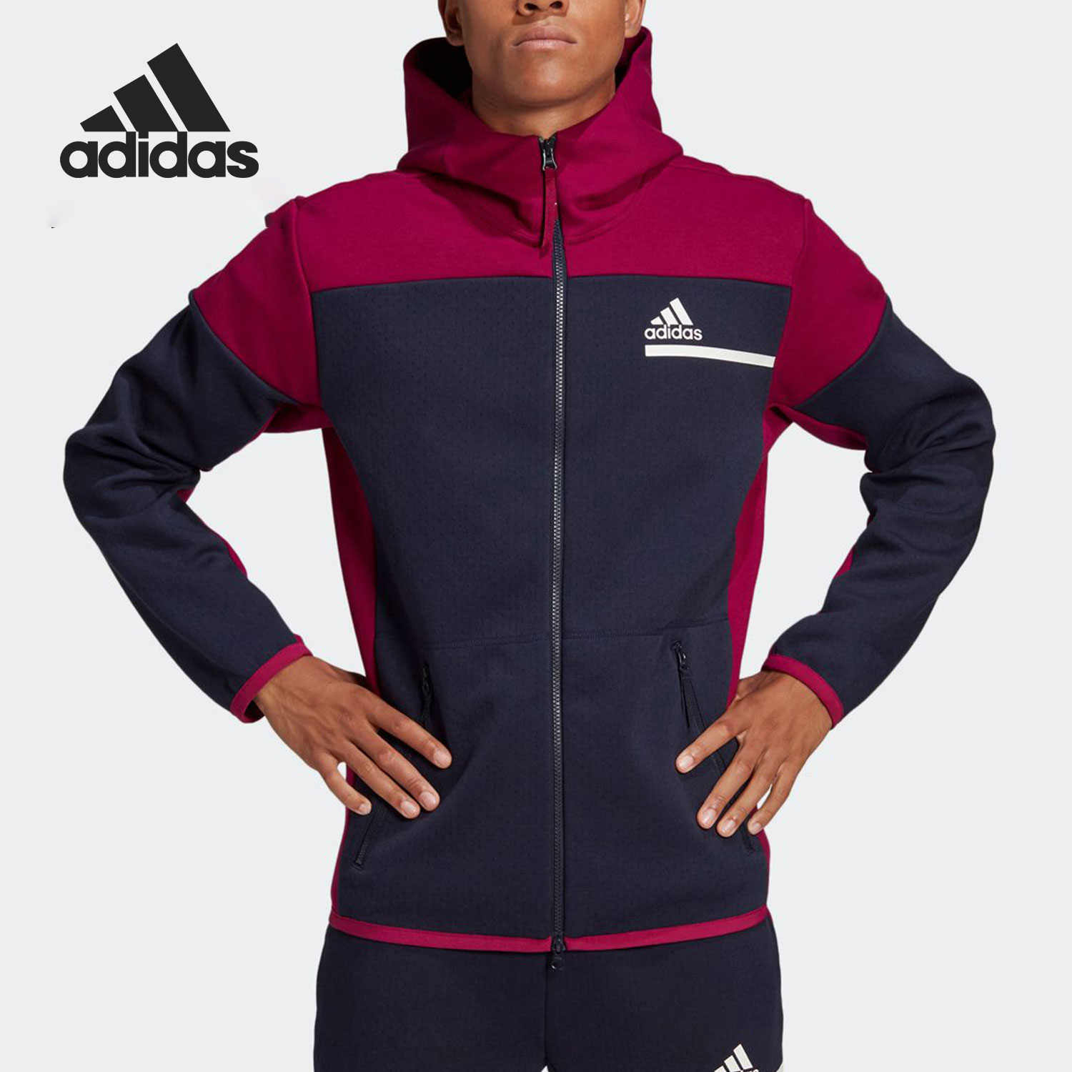 Adidas/阿迪达斯正品男子训练运动连帽针织夹克外套 GM6535