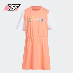 Adidas/阿迪达斯正品2023夏季儿童透气短袖运动连衣裙IK6072