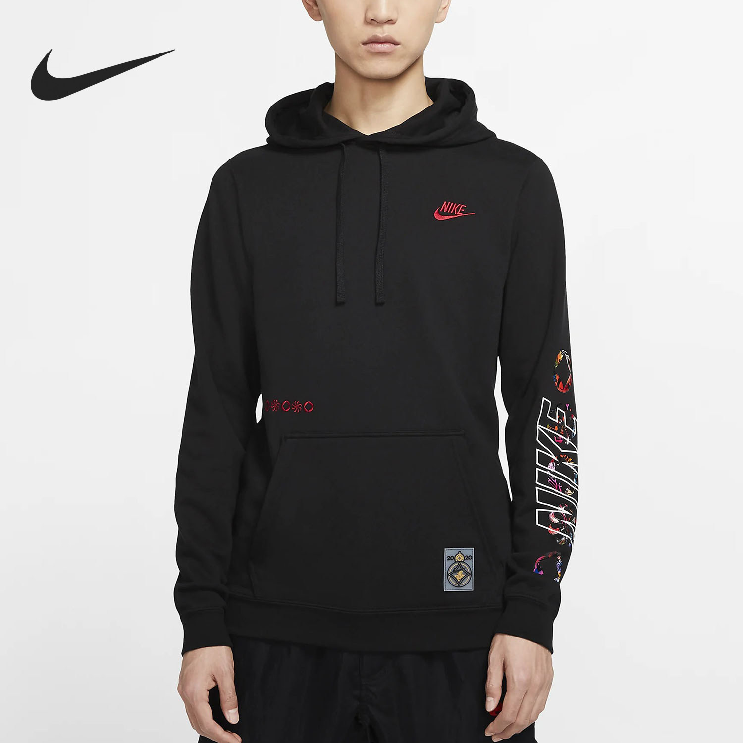 Nike/耐克正品2025冬季款男士日常连帽套头刺绣卫衣CU3670-010