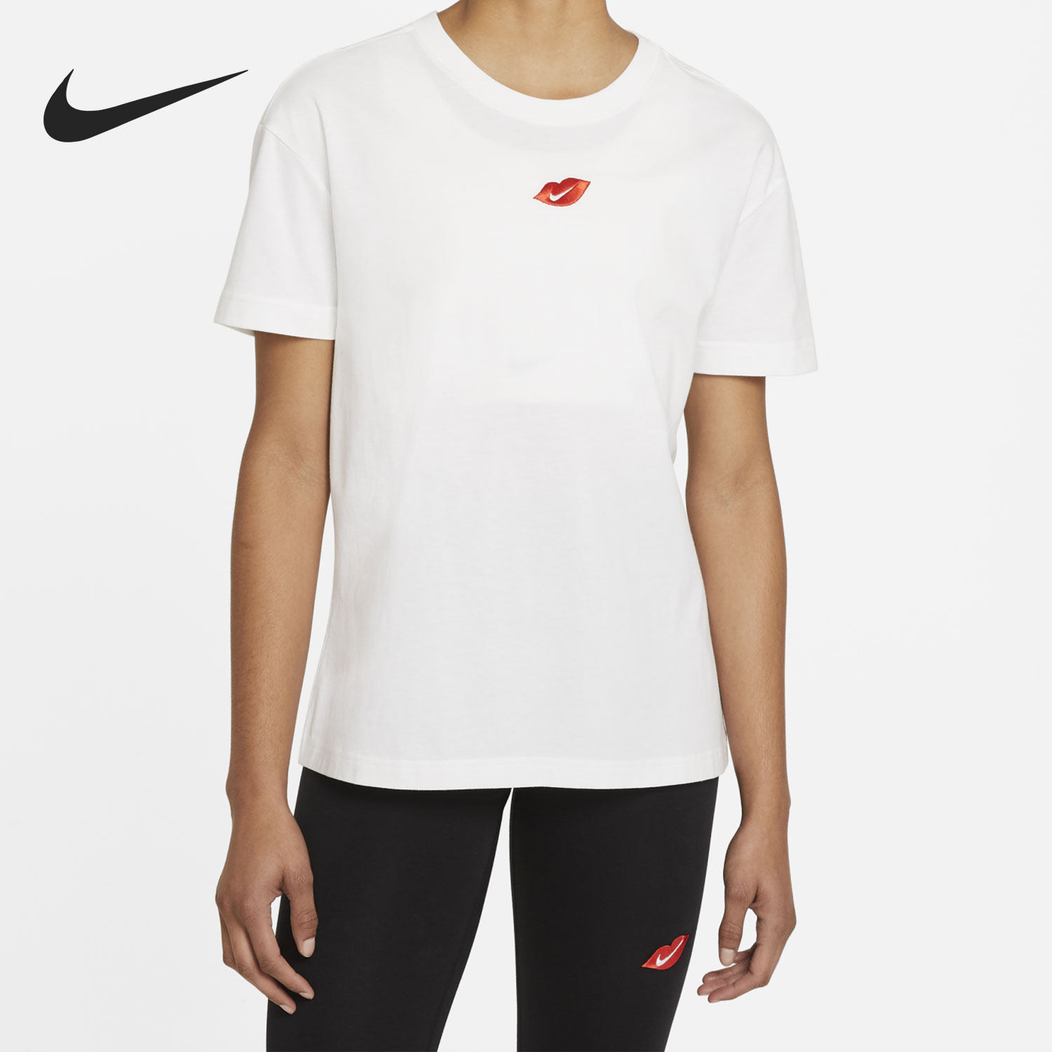 Nike/耐克正品女子夏季刺绣圆领休闲运动短袖T恤 DB9819-100