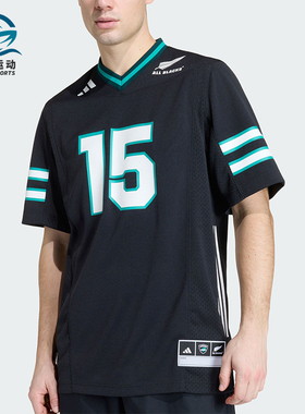 Adidas/阿迪达斯正品新款男黑绿色球类运动经典短袖V领T恤JL8042