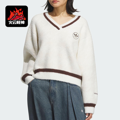 Adidas/阿迪达斯正品三叶草女士休闲V领复古针织耐穿套头衫KC2687