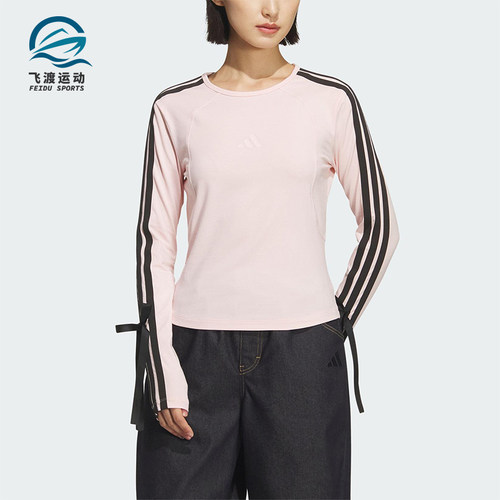 Adidas/阿迪达斯正品2025女士针织时尚三条纹修身运动T恤KG3860