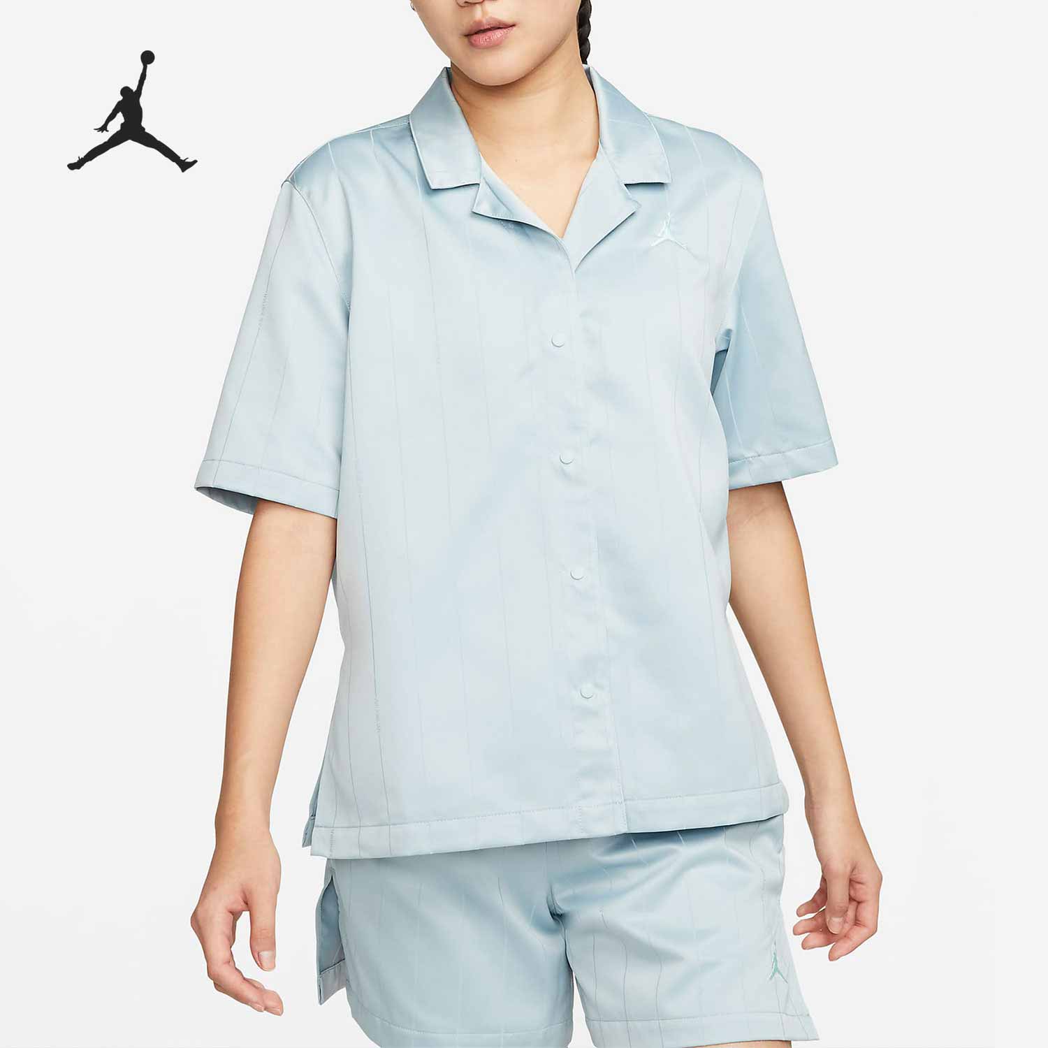 Nike/耐克正品Jordan新款梭织开衩条纹女子运动短袖DM5229
