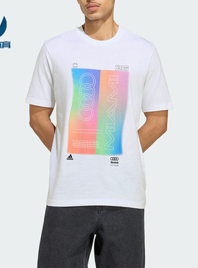 Adidas/阿迪达斯正品新款男白色赛车亲肤耐穿经典短袖T恤KF4902