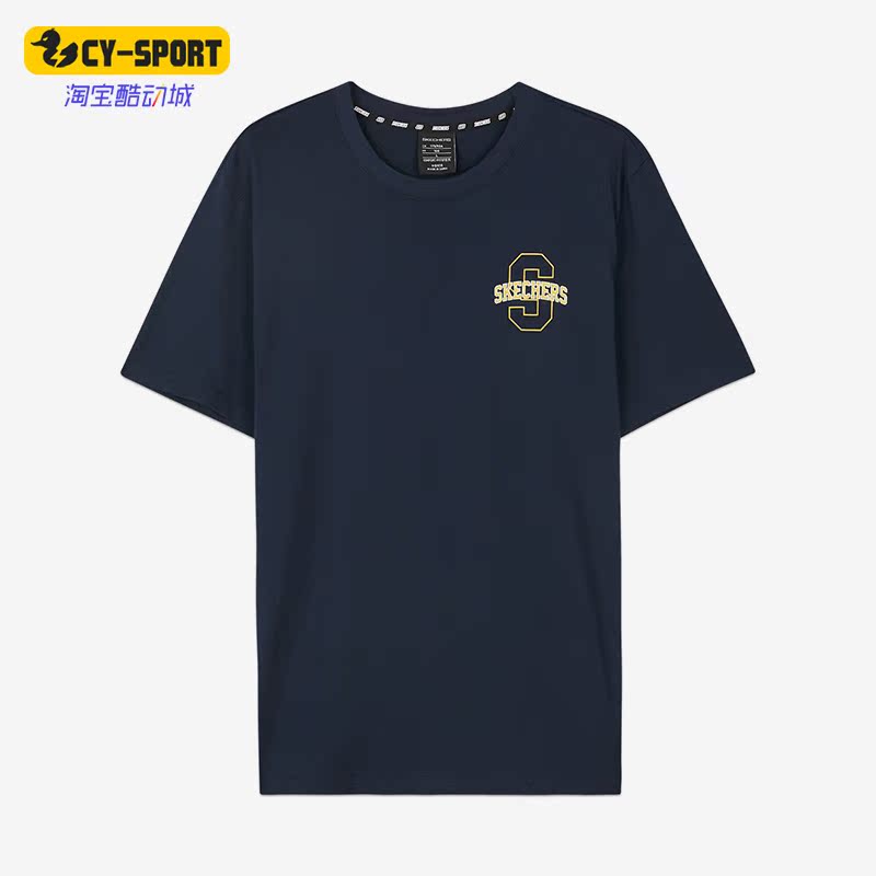 Skechers/斯凯奇正品春季百搭字母男子圆领透气短袖T恤 L222M098