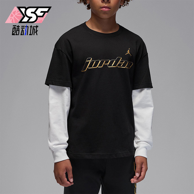 Nike/耐克正品JORDAN大童休闲针织圆领假两件长袖T恤IO6177-010
