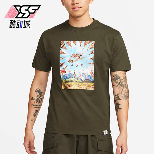 Nike/耐克正品新款男绿色印花圆领经典落肩袖短袖T恤DQ1020-355