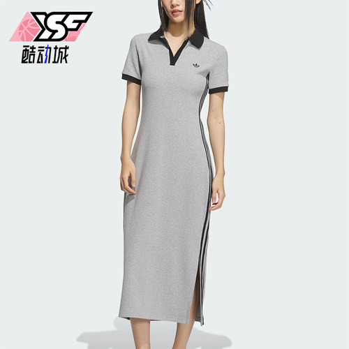 Adidas/阿迪达斯正品三叶草女士三条纹长款透气休闲连衣裙KF0318