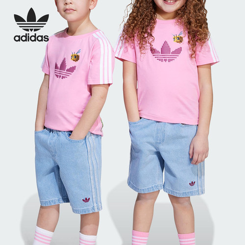 Adidas/阿迪达斯正品三叶草小童休闲圆领经典牛仔透气套装JZ9943