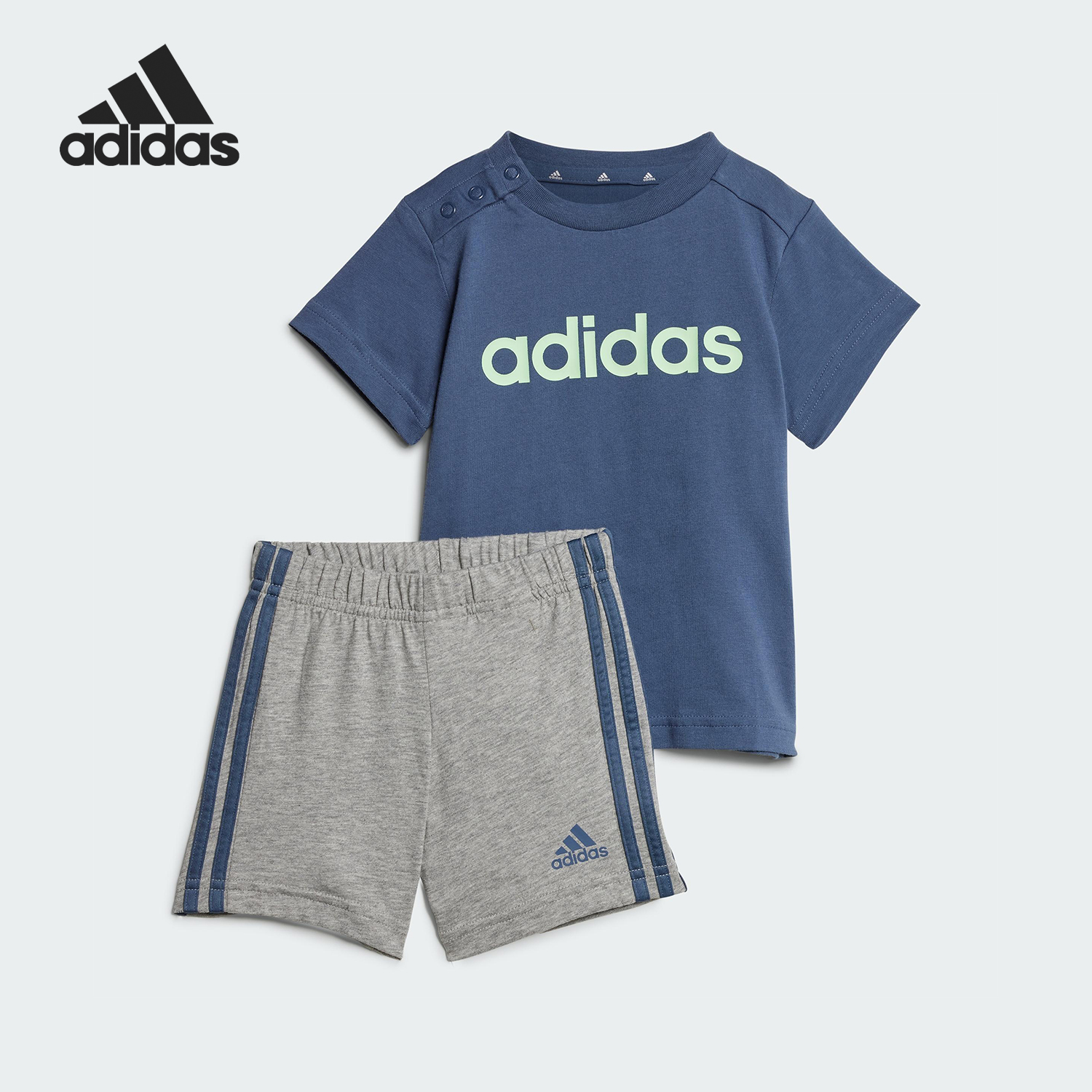 Adidas/阿迪达斯正品2025夏季款婴童针织经典运动户外套装IS2497