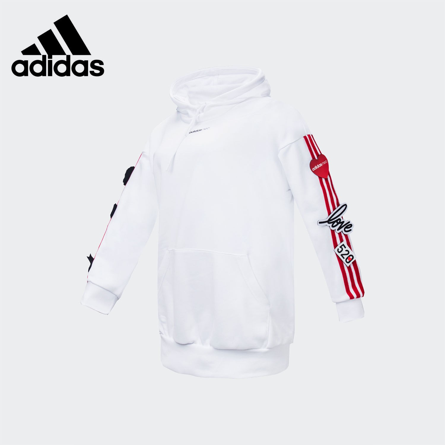 Adidas/阿迪达斯正品女子新款黑白色情侣连帽运动服EI4443