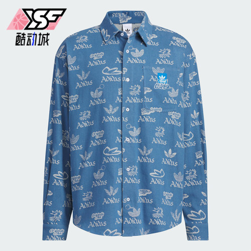Adidas/阿迪达斯正品三叶草男士宽松翻领满印经典时尚衬衫JN1662