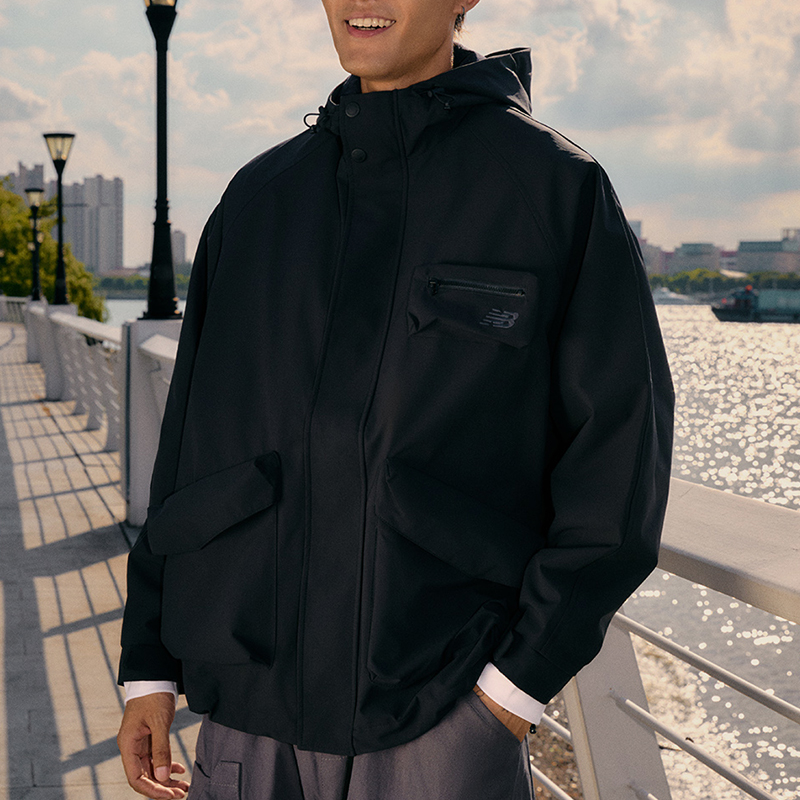 New Balance/NB正品运动男子梭织拉链连帽夹克外套AMJ43309-BK