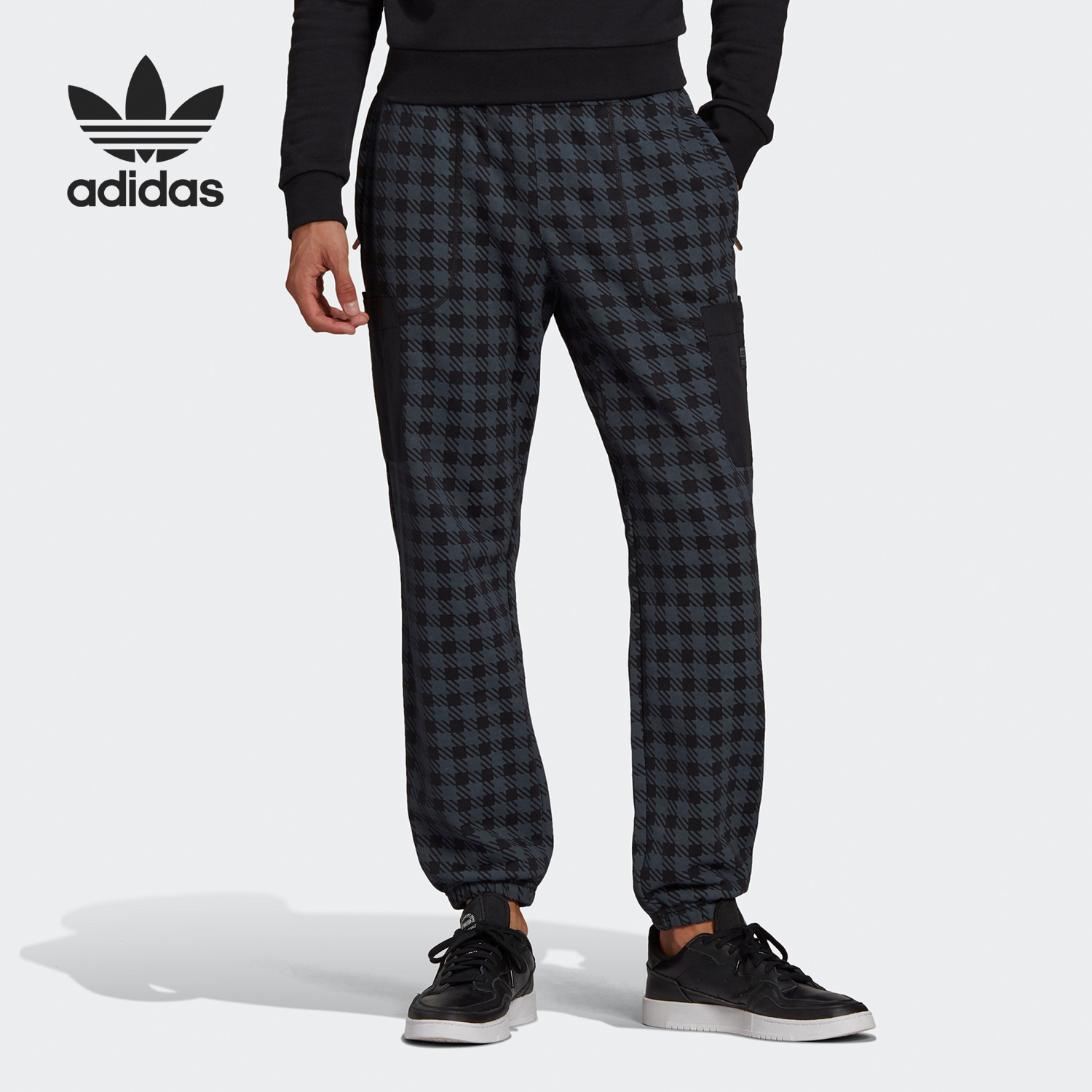 阿迪达斯男子格子印花运动长裤