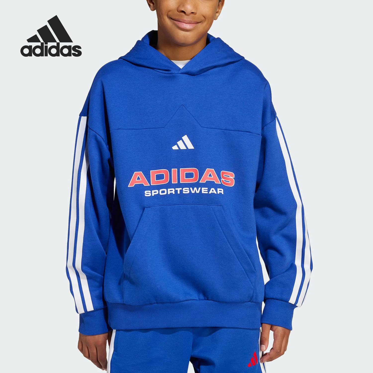 Adidas/阿迪达斯正品2025秋季款大童耐穿连帽针织运动卫衣KB7712