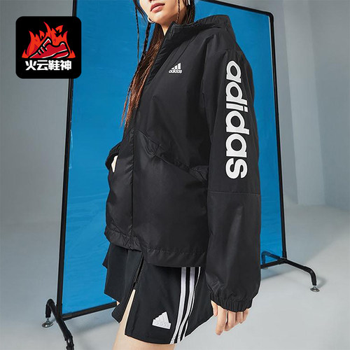 Adidas/阿迪达斯正品W LIN WB女士宽松经典连帽图案外套H07842