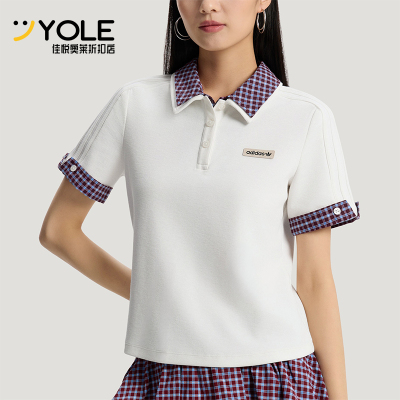 Adidas/阿迪达斯正品三叶草女士复古翻领时尚短袖POLO衫KU9397