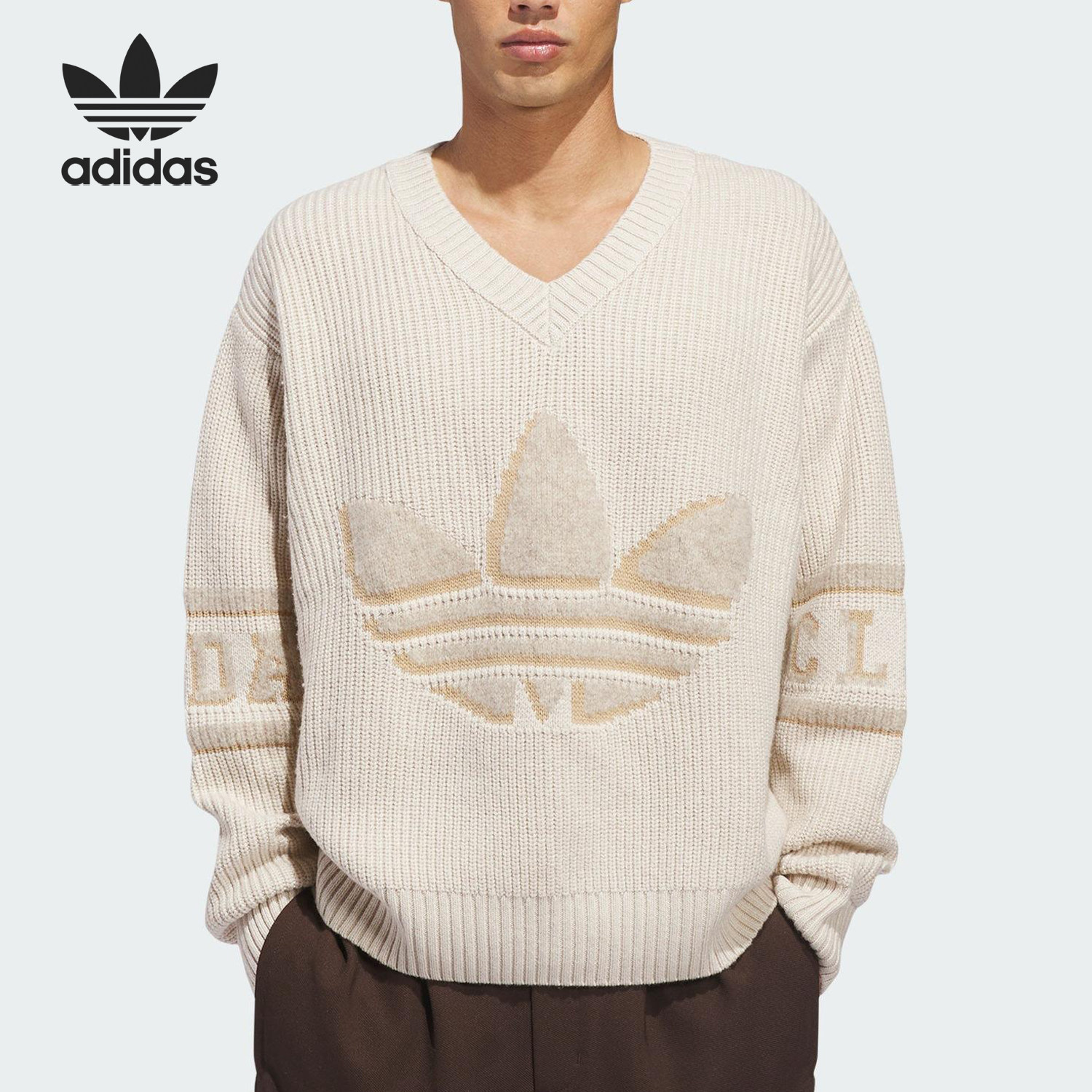 Adidas/阿迪达斯正品三叶草男女日常V领针织运动休闲套头衫IK2975