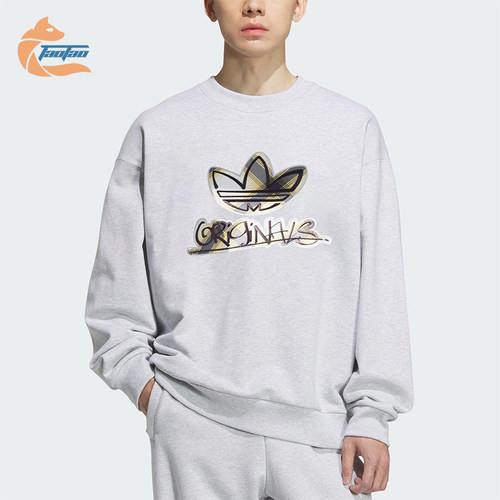 Adidas/阿迪达斯正品三叶草男士休闲运动复古印花圆领卫衣KC0117