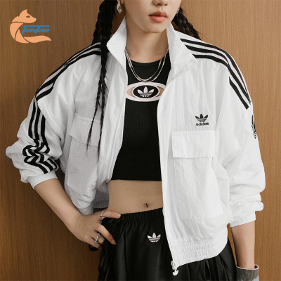 Adidas/阿迪达斯正品三叶草女士长袖短款梭织运动立领外套KG8513