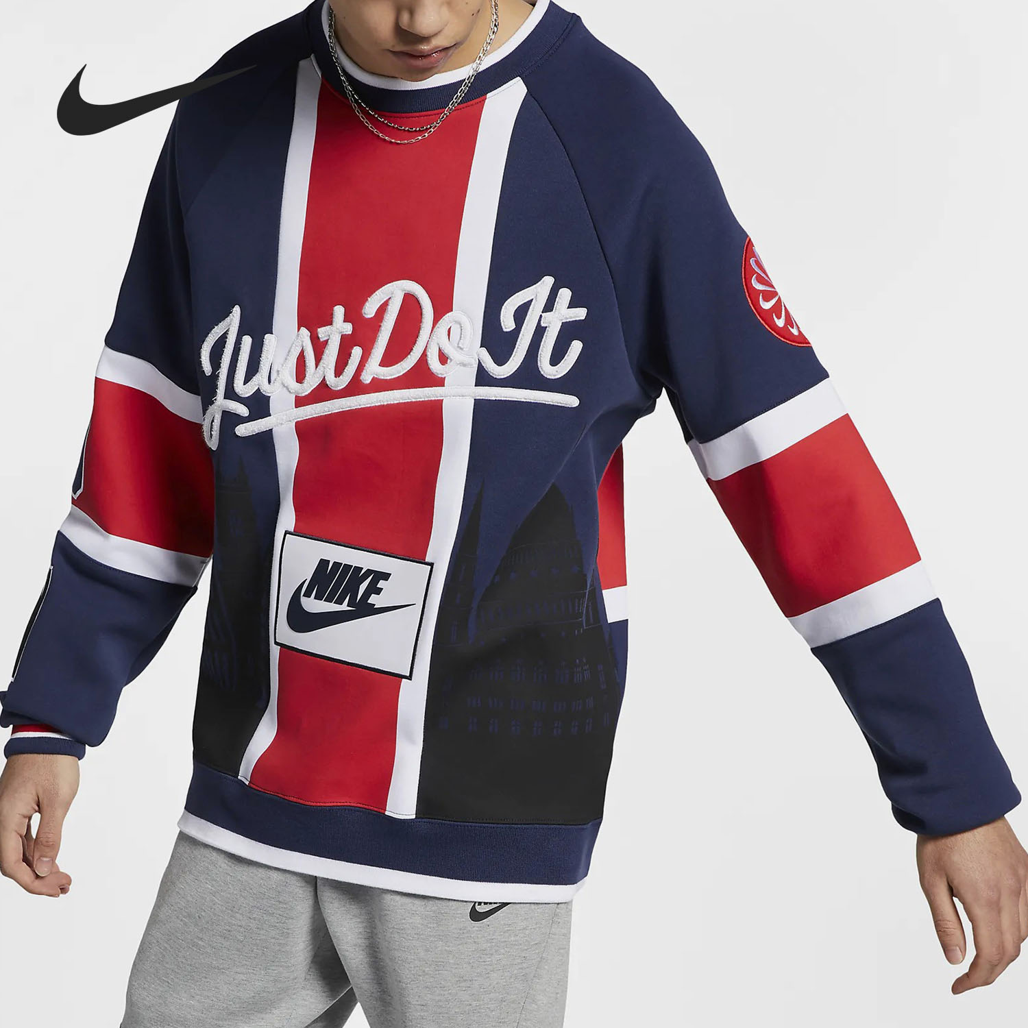 Nike/耐克正品 NSW 城市限定上海伦敦多色拼接卫衣套头衫AR1993