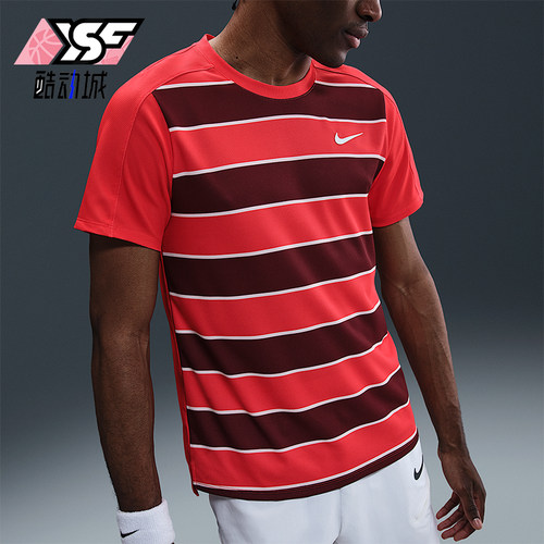 Nike/耐克正品Dri-FIT ADV男士网球条纹经典透气短袖FZ6935-696