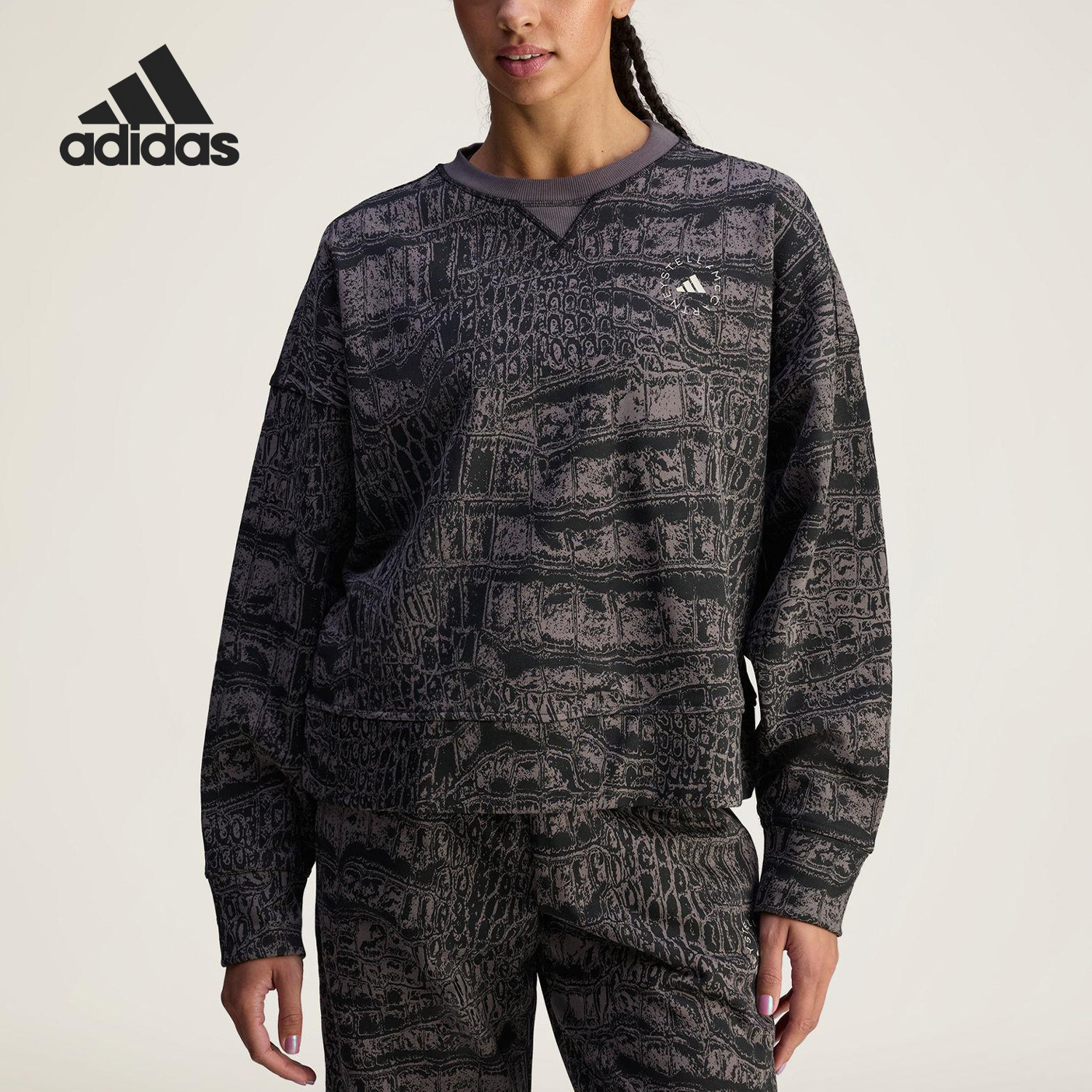 Adidas/阿迪达斯正品LOOSE SS P女士鳄鱼纹印花卫衣JN2215