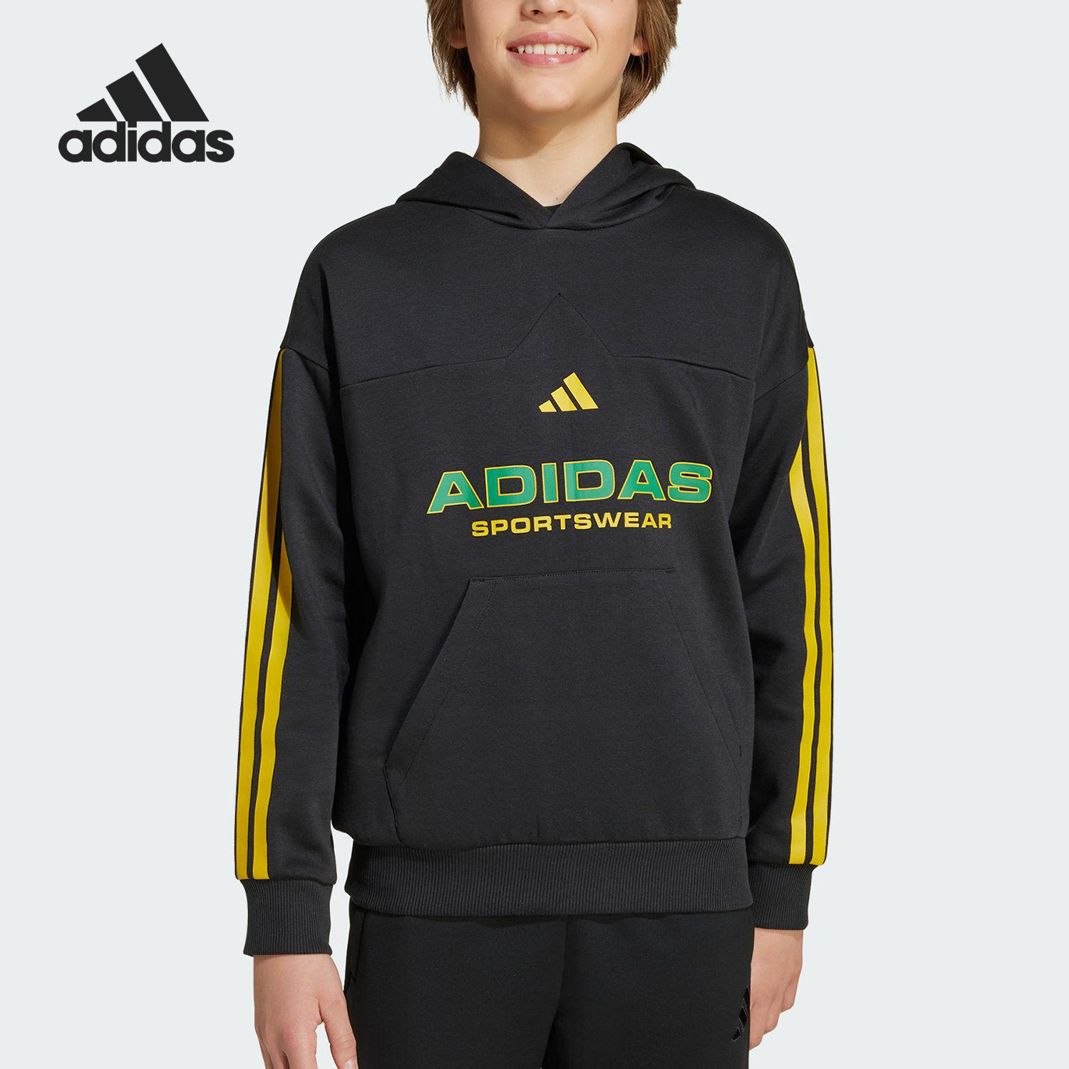 Adidas/阿迪达斯正品2025秋季款大童运动连帽针织抓绒卫衣KB5581