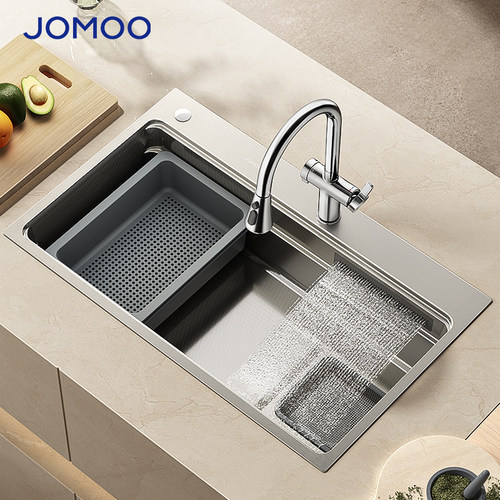 九牧洗菜盆水槽大单槽手工纳米厨房枪灰日式加厚304不锈钢洗碗池