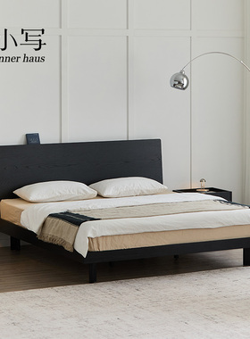 小写inner黑色实木床1米8双人主卧家用复古大板床单人排骨架床架