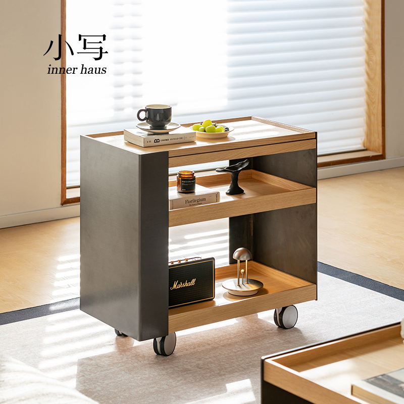小写inner北欧沙发边柜可移动小推车日式实木边几撞色侧边收纳柜