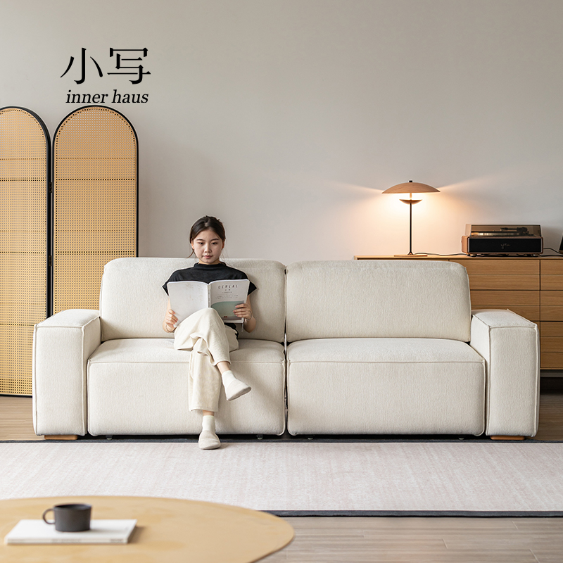 小写inner极简奶油风布艺沙发小户型客厅直排可伸缩电动沙发床