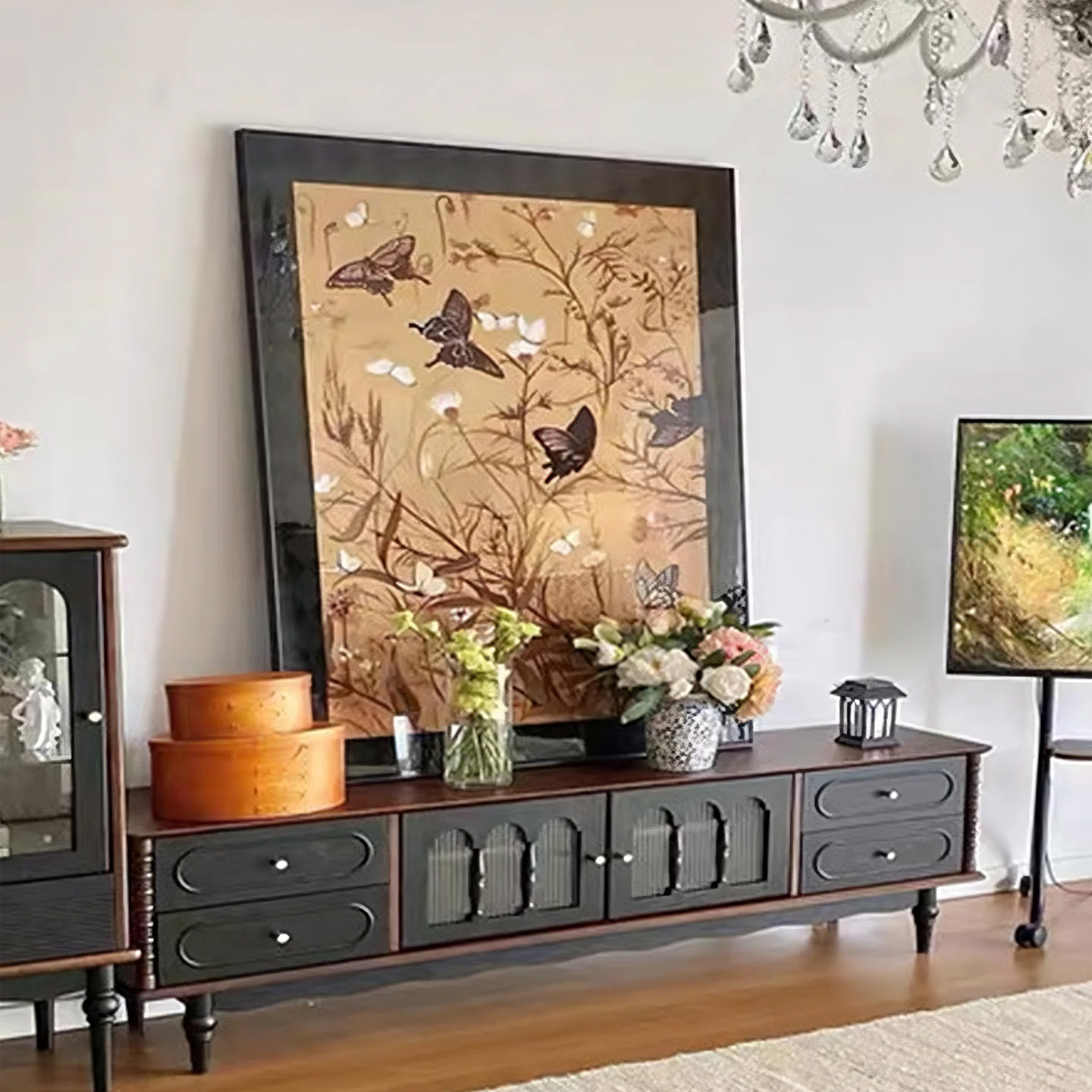 实木电视柜茶几组合小户型收纳储物柜中古风客厅2025新款电视机柜