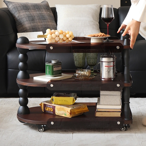 美式复古实木家用可移动小推车法式中古风沙发边几客厅收纳置物架