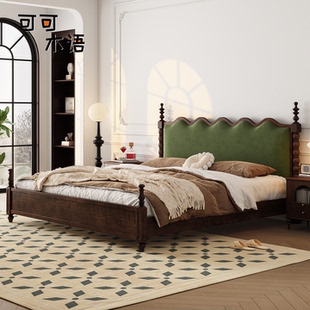 法式 实木储物床 复古床2米双人主卧软靠婚床1.8米中古风涟漪床美式