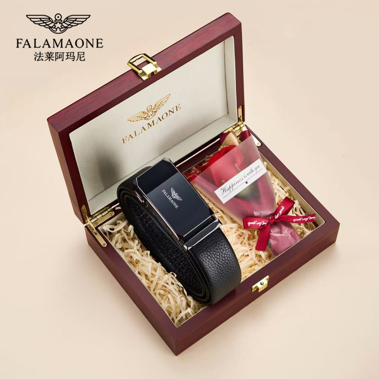 奢侈品牌法莱阿玛尼正品高档男士皮带真皮名牌腰带内扣送男生礼物