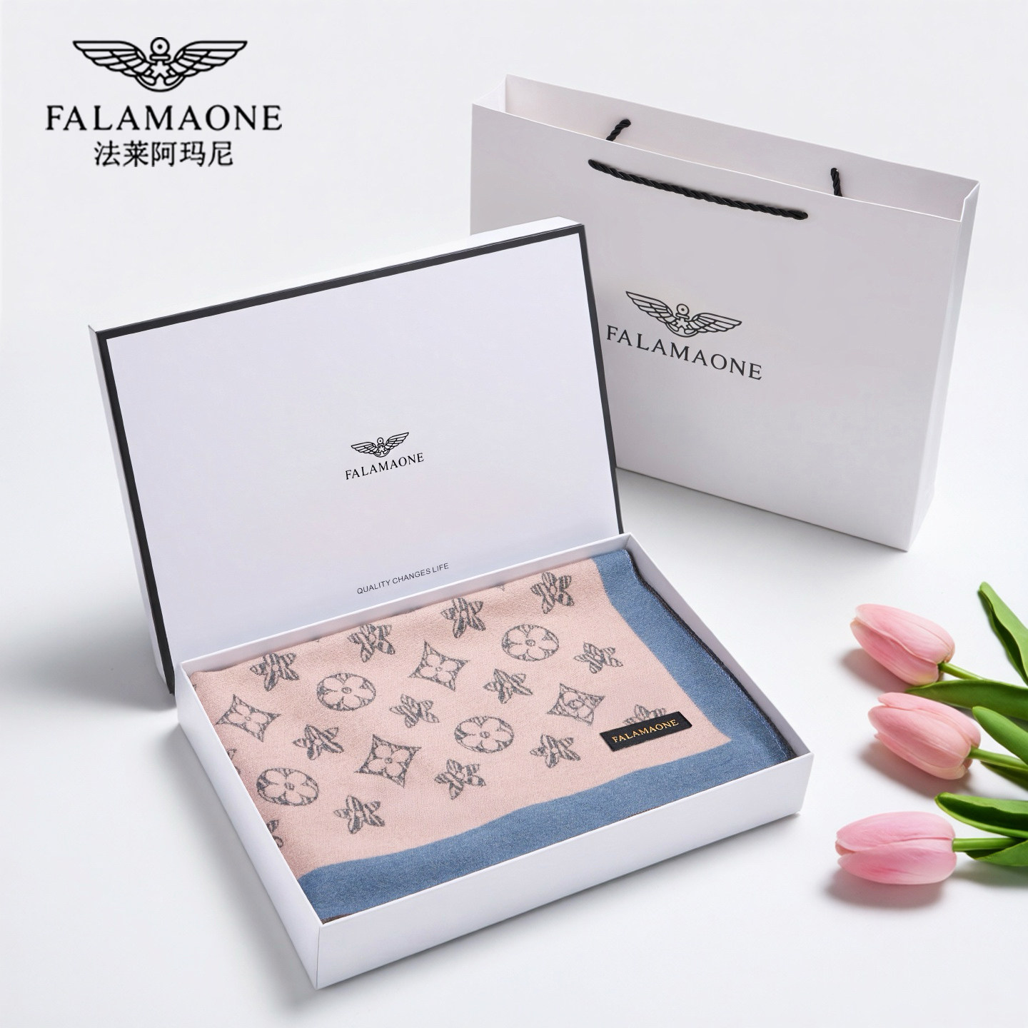 法莱阿玛尼正品围巾女款2025款秋冬季经典轻奢双面老花披肩