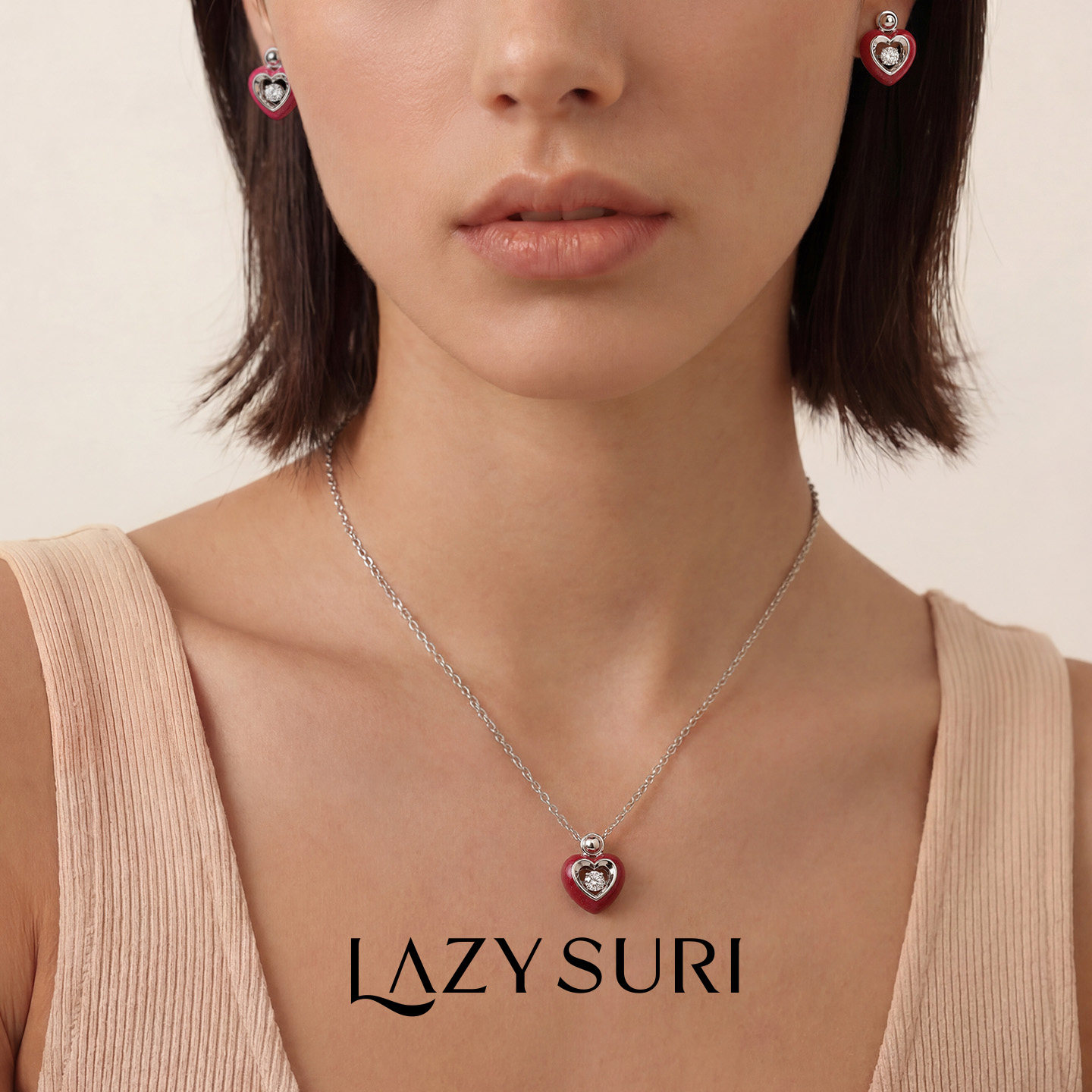 【所有女生的衣橱直播间】LAZYSURI多彩色跳动桃心珐琅耳钉/项链