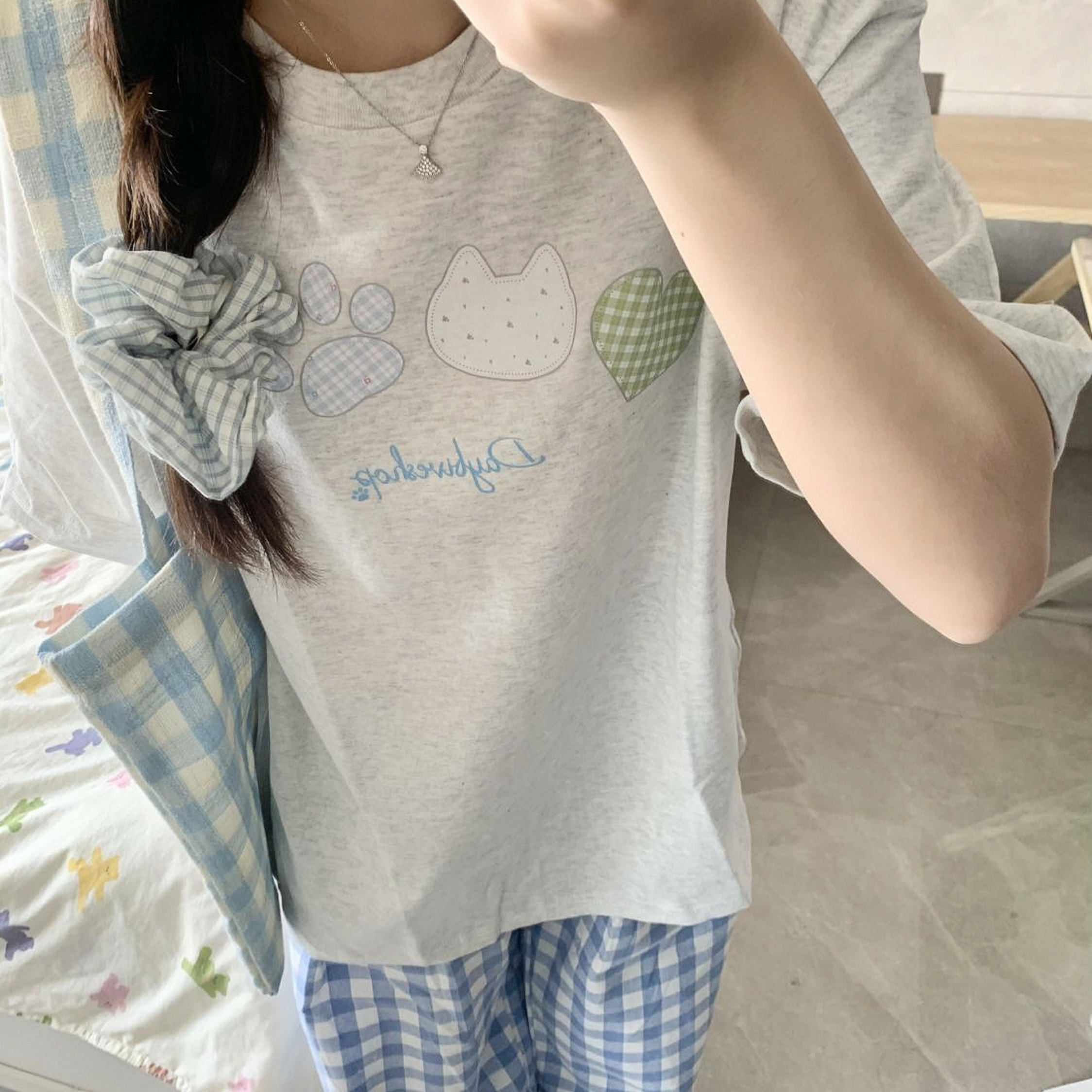 夏季纯棉短袖t恤女大童2026新爆款初中高中学生美式宽松半袖上衣