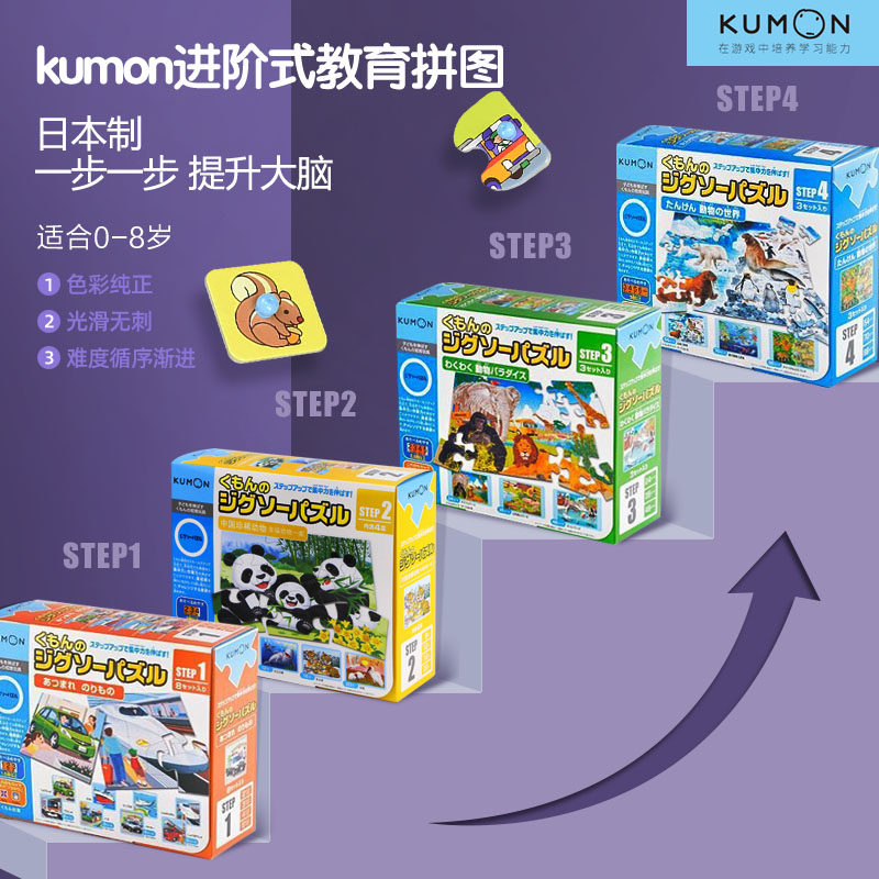 日本Kumon公文式拼图幼儿进阶式大块纸质儿童益智男孩女孩1-3-7岁