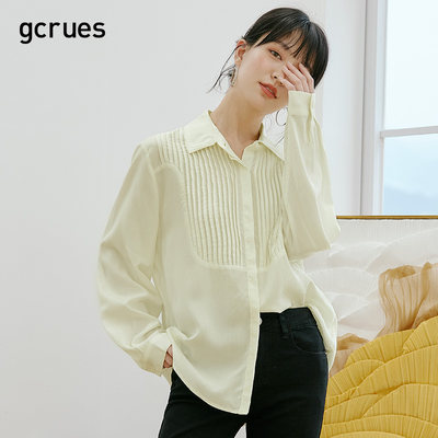 gcrues压褶衬衫2024年春季新款韩版宽松衬衣流行超好看上衣女甜美