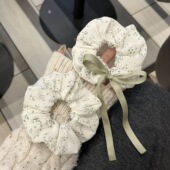 新款 春夏豆沙纯棉蝴蝶结织带绿色清新碎花大肠发圈少女发绳头饰女