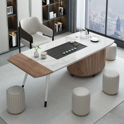 岩板实木茶桌椅组合现代简约轻奢带储物柜家用办公小户型功夫茶台