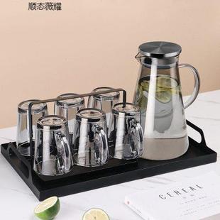 家用家庭客厅待客茶杯水杯带把手喝水杯子杯架 耐高温玻璃杯子套装