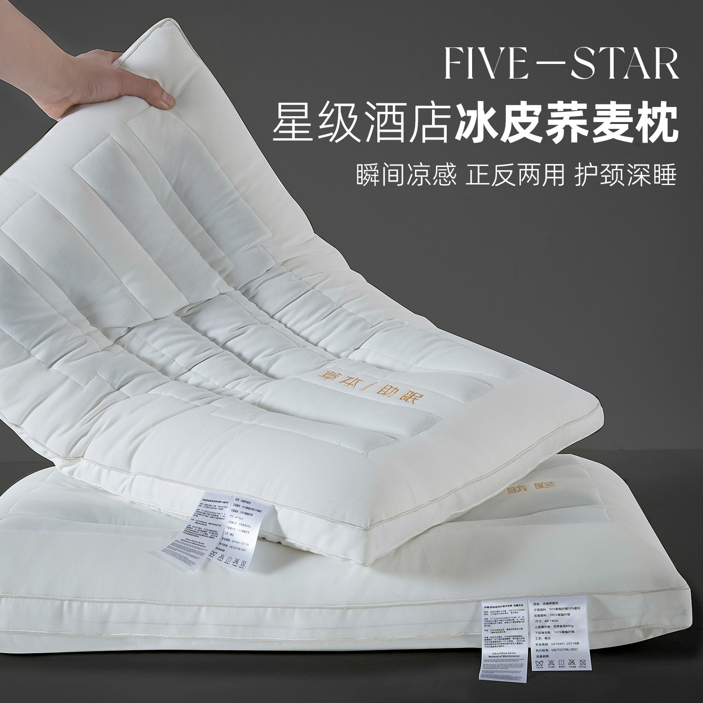 五星级酒店冰皮凉感荞麦枕头护颈椎睡眠助成人专用枕芯双面家用